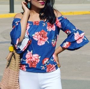 Off- shoulder floral print top for summer